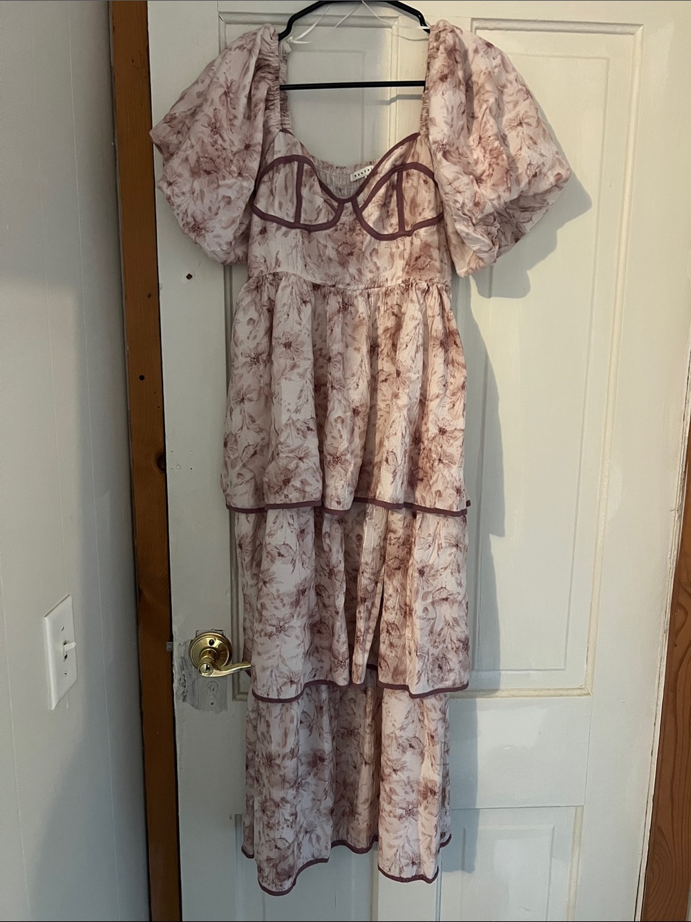 Floral Tiered Puff Sleeve Maxi Dress in Blush Floral